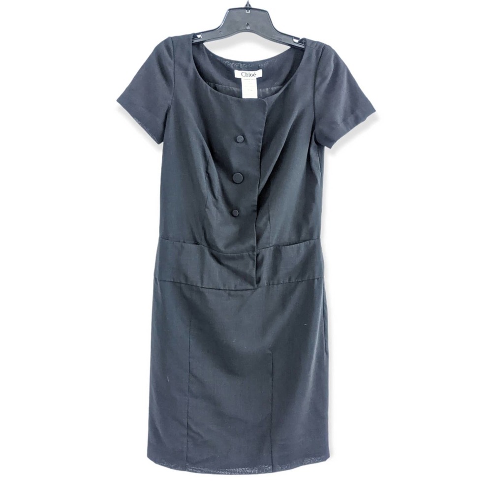 Chloe Black Midi Dress with Button Front